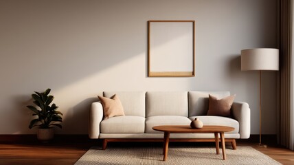 Decluttered home decor idea. Modern living room with stylish furniture and decor.