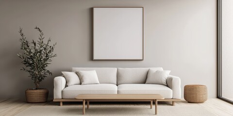 Decluttered home decor idea. Modern living room with neutral tones and minimalist decor.