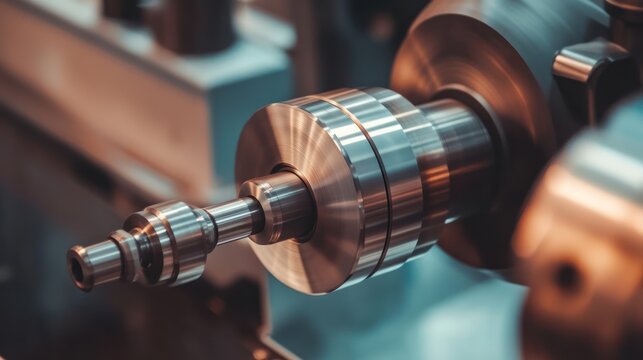 Factory lathe machining metal part, close-up - Powered by Adobe
