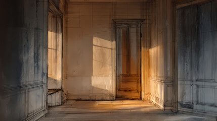 conceptual artwork for architectural absence | postural echo in private architecture | inertial nostalgia | tarnished ivory beneath candle blush | negative space dominance | mirror without reflection