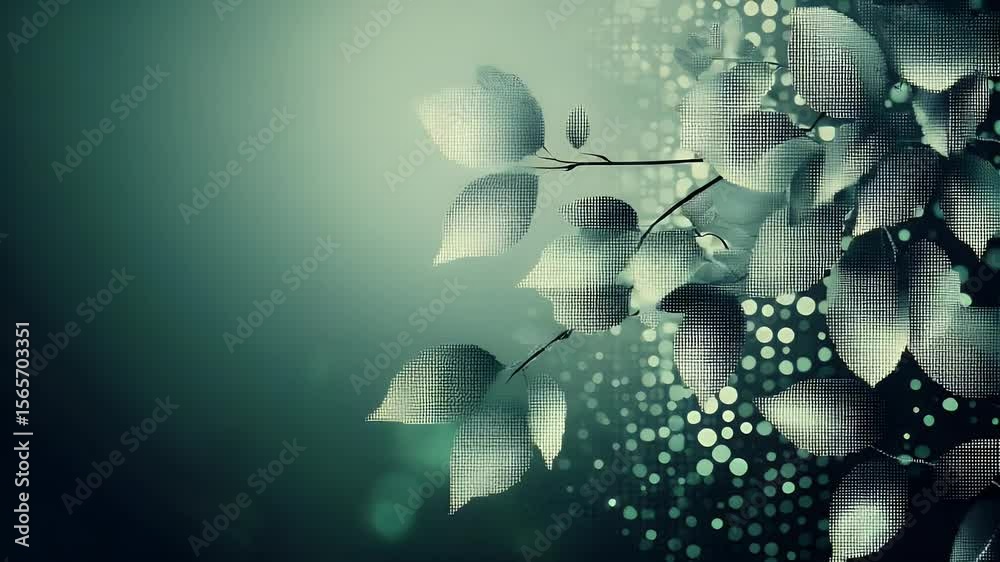 Poster abstract art featuring botanical elements with textured overlays in a gradient color scheme. details