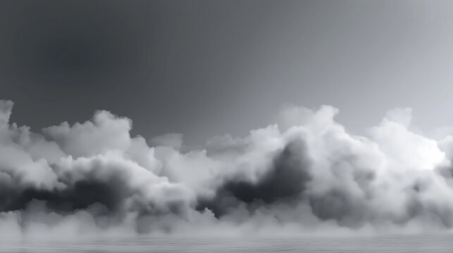 White clouds rolling over dark gray sky and calm sea