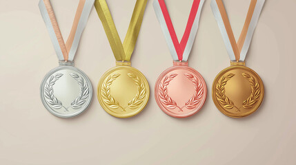 Gold, Silver and Bronze Medals Hanging on Ribbons Representing Achievement