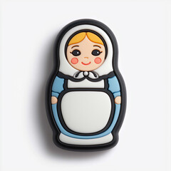 Russian doll representing traditional matrioshka nesting doll on white background