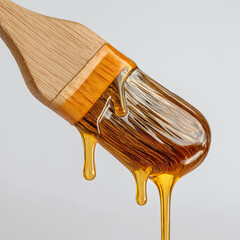 Pastry brush dripping honey on light gray background