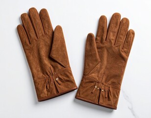 brown leather gloves isolated on white