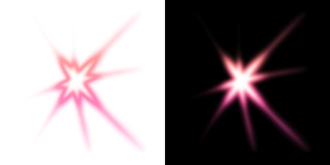 Pink glowing starburst light with transparent and black background
