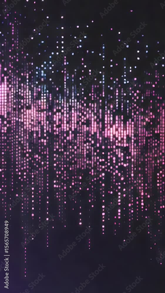 Poster abstract digital art with pixelated patterns. dark background illuminated by cascading pixels in pin