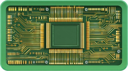 Green circuit board with gold CPU