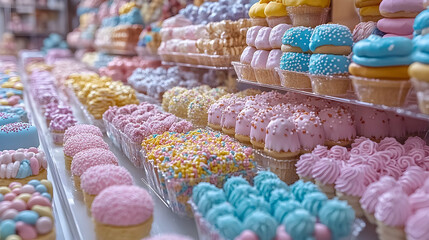 Colorful pastries and sweets display delicious bakery treats