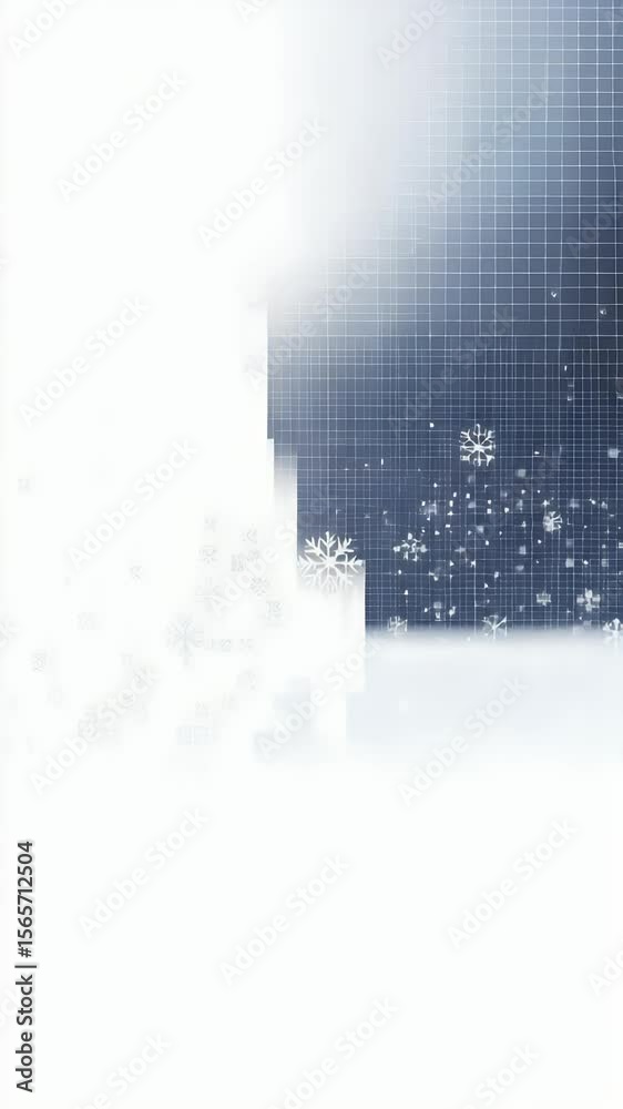 Poster abstract digital composition with geometric grids and data flow elements in white and blue gradient