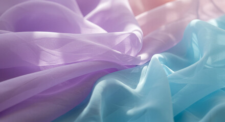 Close-up of delicate translucent layers of chiffon fabric in pastel shades