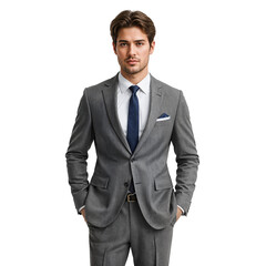 Confident Professional Business Man with Hands in Pockets Standing on Isolated transparent background