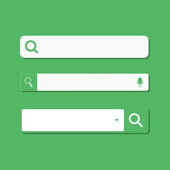 Obraz premium Flat Vector Set of Search Bar UI Components with Microphone and Dropdown Icons on Green Background, Editable Template for Web Interface Design
