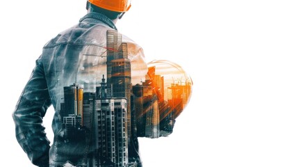 Construction Worker with Cityscape Double Exposure
