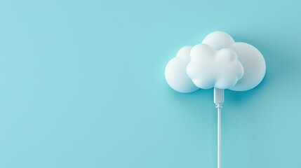 Cloud Computing Concept: White Cloud with USB Cable on Light Blue Background
