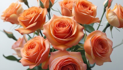 bouquet of orange roses on a gray background, flowers and plants