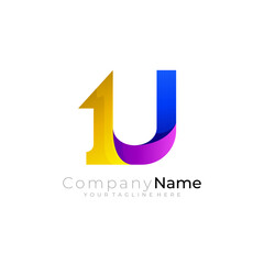 number one logo and letter U combined, 3d colorful design