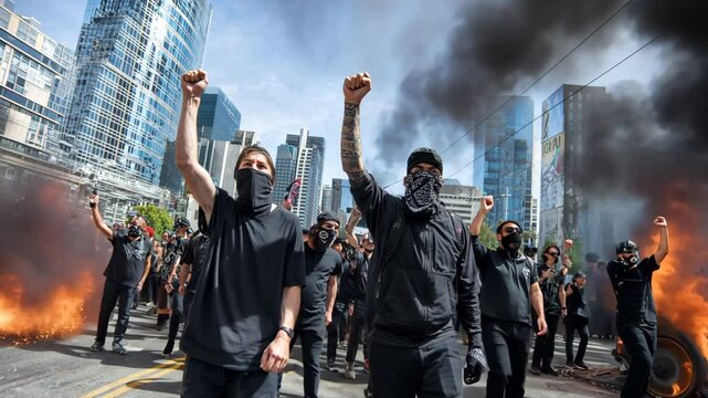 Crowd of protesters protesting on a city street