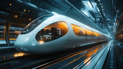 Futuristic High-Speed Train in a Sleek, Modern Tunnel