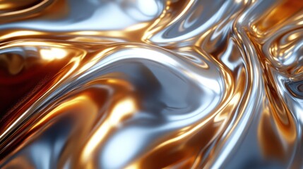 Abstract Metallic Flow: Silver and Gold Liquid Swirls