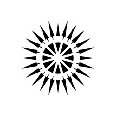 Obraz premium Abstract geometric black and white sunburst pattern with sharp pointed rays radiating from a central circular design