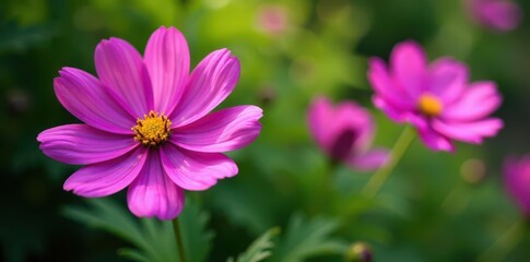 Obraz premium Deep purple cosmos, summer bloom Vibrant petals, lush green foliage , intense, closeup