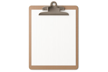 Clipboard with blank white paper is waiting to be used, perfect for showcasing your designs or messages