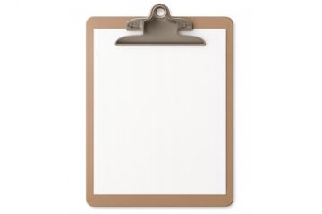 Clipboard with blank white paper is waiting to be used, perfect for showcasing your designs or messages