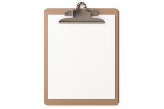 Clipboard with blank white paper is waiting to be used, perfect for showcasing your designs or messages
