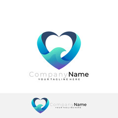 Love logo and water wave design template, blue color