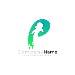 Children logo with letter P design , people active logos