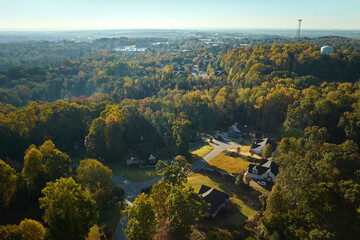 Aerial view of classical american homes in South Carolina residential area. New family houses as...