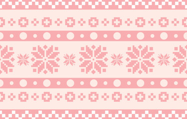 Christmas and New Year green and white seamless pattern, fairytale pixel pattern in white and green with Nordic snowflakes for winter hats, ugly sweaters, jumpers. wallpaper, paper or other design