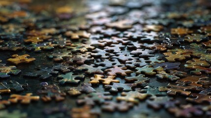 Scattered Colorful Puzzle Pieces Close-Up: Jigsaw Texture & Creative Fun