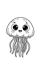 Obraz premium Cute Smiling Cartoon Jellyfish Black and White Line Drawing