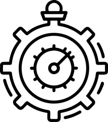 An outline icon stopwatch with gears with white background.