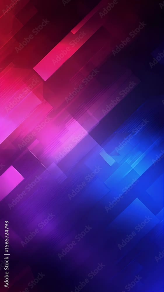 Poster abstract geometric composition with layered rectangular shapes in vibrant red pink and blue colors c