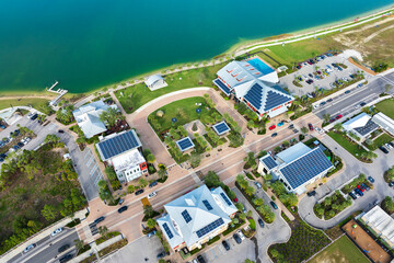 Photovoltaic panels on solar rooftops of Florida commercial buildings for producing clean...