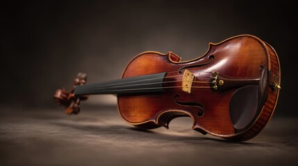 Fototapeta premium Classic Violin Close-Up: Vintage Woodcraft & Musical Artistry