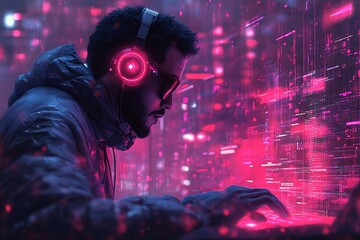 Cyberpunk Hacker Digital Rain and Neon Glow