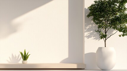 A custom-built wooden window seat with an integrated table, bathed in the soft, inviting light from the large window, offering a cozy yet spacious minimalist retreat
