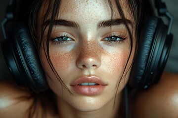 Young Woman Listening to Music with Headphones