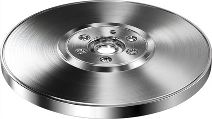 Round Metal Disk Spinning On White Background For Data Storage or Technology Promotion