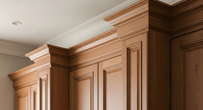 Elegant Wooden Crown Molding and Cabinetry Detail
