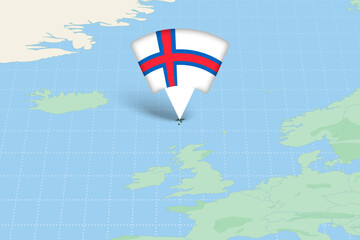Naklejka premium Faroe Islands Highlighted on Europe Map with Flag Icon.