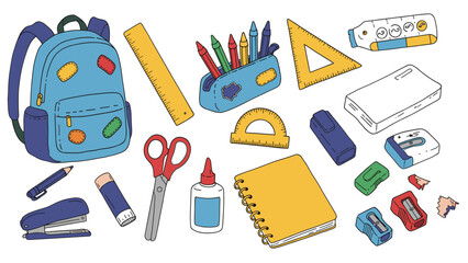 Back to School: Colorful Stationery and Backpack Illustration