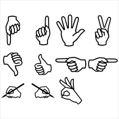 Illustration of hand icons for gestures and interaction – high-resolution vector file on white background