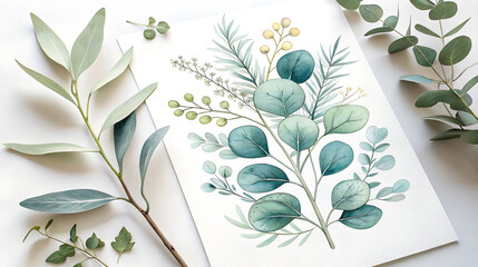 Delicate Watercolor Botanical Illustrations Eucalyptus & Greenery Collection