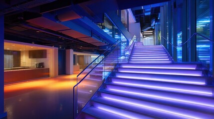 Modern illuminated staircase in contemporary building